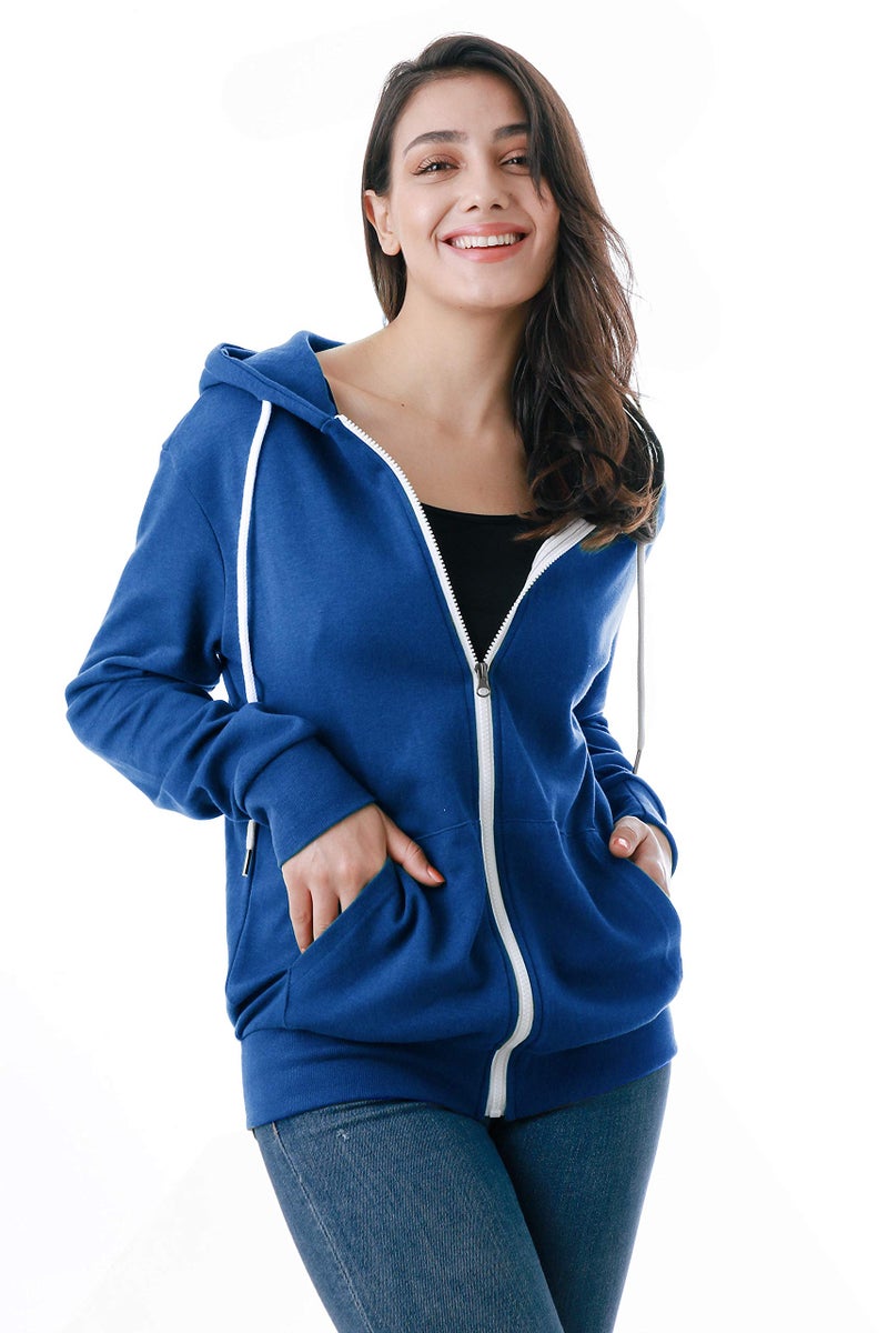 GIVON Women's Lightweight Zip Up Hoodie â€“ Long Sleeve Thin Casual Hooded Jacket, Plus DCF200-BLUE-S - Image 5